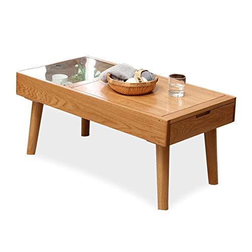 Simple Design Couchtisch aus Holz im japanischen Stil mit 1 Schublade und Aufbewahrungsbox für Wohnzimmer, TV-Tisch, Glas-Rechteckiger Sofatisch, solider eleganter Funktionstisch, einfache Montage von edjfbdehvdchvdeibjfg