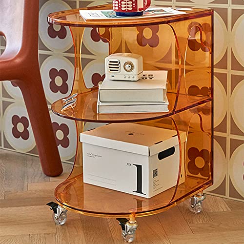 Transparentes Aufbewahrungsregal, mehrschichtiger Aufbewahrungsschrank, Acryl-Nachttisch, beweglicher transparenter Schrank, mehrschichtiges Lagerregal mit Universalrädern, Weiß (Orange) von edjfbdehvdchvdeibjfg