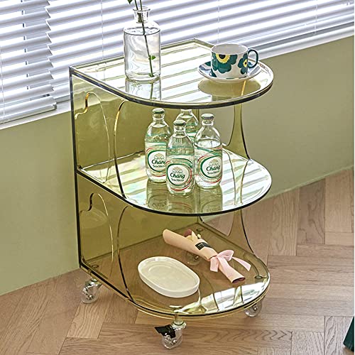 Transparentes Aufbewahrungsregal, mehrschichtiger Aufbewahrungsschrank, Nachttisch aus Acryl, beweglicher transparenter Schrank, mehrschichtiges Aufbewahrungsregal mit Universalrädern, Weiß (Gelb) von edjfbdehvdchvdeibjfg