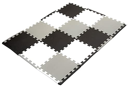 Edukit Schaumstoffmatten; 12 Teile und 14 Kanten; 30,5 x 30,5 cm; Schwarz, Grau, Weiß – rutschfeste, ineinandergreifende Puzzle-Bodenfliesen für Zuhause, Fitnessstudio, Spielzimmer von edukit