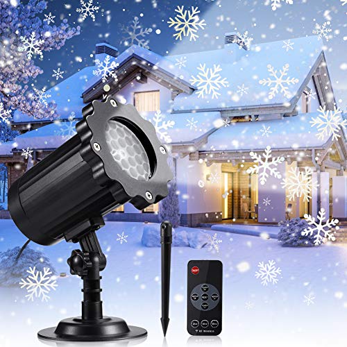 eecoo Projektor Weihnachten Aussen, IP65 Wasserdicht LED Projektor Weihnachten, 5m Netzkabel, Schneefall Effektlicht, Drahtloser Fernbedienung, Timing Funktion, für Innen und Außen von eecoo