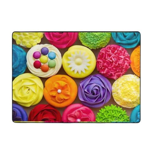 eeprty Bunte Cupcakes Regenbogen Blume Kuchen Druck weicher Teppich 203 x 147 cm Flanell rutschfester Teppich für Herbst Wohnzimmer Büro mit Memory-Schaum eeprty Bunte Cupcakes Regenbogen Blume Kuchen Druck weicher Teppich 203 x 147 cm Flanell rutschfester Teppich für Herbst Wohnzimmer Büro mit Memory-Schaum von eeprty