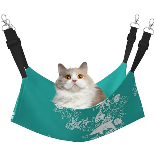 eeprty Haustier-Käfig-Hängematte mit Delfinen, Blumen, Seestern, Korallen, Muscheln, warme Haustier-Hängematte, weiche Hängematte für den Winter, warm eeprty Haustier-Käfig-Hängematte mit Delfinen, Blumen, Seestern, Korallen, Muscheln, warme Haustier-Hängematte, weiche Hängematte für den Winter, warm von eeprty