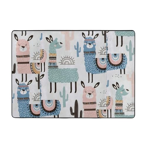 eeprty Weicher Teppich, tropischer Kaktus, Tier, Lama, 203 x 147 cm, Flanell, rutschfest, für Herbst, Wohnzimmer, Büro, mit Memory-Schaum eeprty Weicher Teppich, tropischer Kaktus, Tier, Lama, 203 x 147 cm, Flanell, rutschfest, für Herbst, Wohnzimmer, Büro, mit Memory-Schaum von eeprty