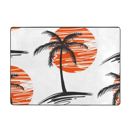 eeprty Weicher Teppich mit Illustration von Palmen, 203 x 147 cm, Flanell-Teppich für Herbst, Wohnzimmer, Büro, mit Memory-Schaum eeprty Weicher Teppich mit Illustration von Palmen, 203 x 147 cm, Flanell-Teppich für Herbst, Wohnzimmer, Büro, mit Memory-Schaum von eeprty