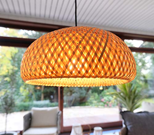 BOURGH Bambus Lampe GROSSETO - Lampe hängend mit Lampenschirm Bambus, 36 cm Durchmesser, korbgeflecht - Hängeleuchte Hängelampe Kronleuchter Deckenleuchte Pendelleuchte Schlafzimmerlampe Laterne von efaso