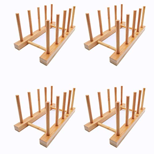 efbock Tellerregal Halter für Küchenschränke Bambus Holz Schneidebrett Tablett Geschirrregal Ständer Abtropfgestell, Küchenschrank Organizer für Teller / Tasse / Topfdeckel (4, 4 Steckplätze) von efbock