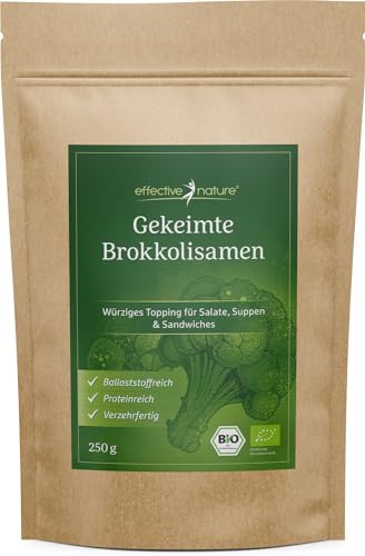 Gekeimte Brokkoli Samen Bio - Verzehrfertig, nicht für Sprossen Zucht - 250 g Brokkolisamen - Mit Sulforaphan - Reich an Ballaststoffen und Protein von effective nature