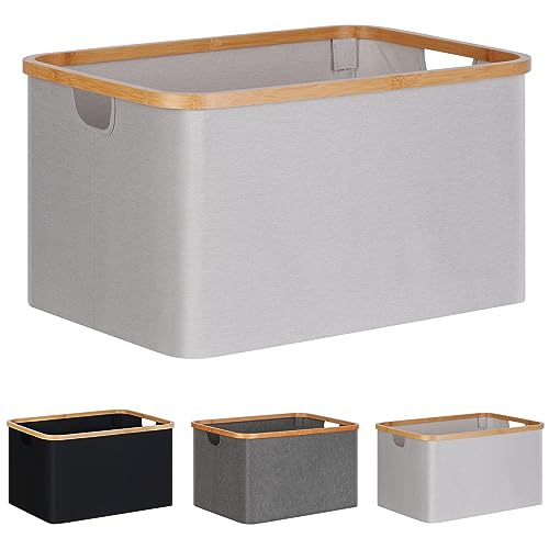 efluky Faltbarer Wäschekorb 60L , Bambus Stoff Faltbarer Storage Basket, Aufbewahrung Klappbar Wäschekorb, Laundry Baskets für Schlafzimmer Badezimmer (Beige) von efluky