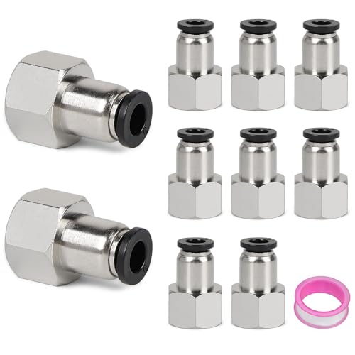 EFUTURETIME 10 x Pneumatik Steckverbinder 6mm Pneumatik Verbinder G1/4 BSP Innengewinde, PCF6-02 Pneumatik Schlauch Adapter mit Teflonband für Luftschlauch von efuturetime