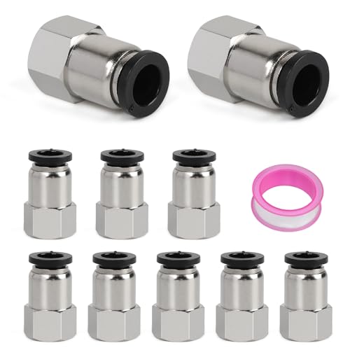 EFUTURETIME 10 x Pneumatik Steckverbinder 8mm Pneumatik Verbinder G1/4 BSP Innengewinde, PCF8-02 Pneumatik Schlauch Adapter mit Teflonband für Luftschlauch von efuturetime