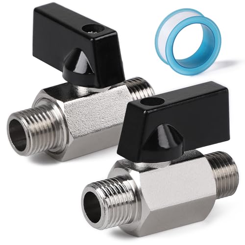 EFUTURETIME 2 x Mini Kugelhahn Absperrhahn, 1/4"AG x 1/4" AG Absperrventil, Messing Vernickeltes Kugelventile mit Teflonband von efuturetime