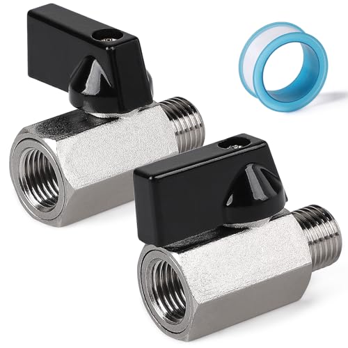 EFUTURETIME 2 x Mini Kugelhahn Absperrventil, 1/4"AG x 1/4" IG Absperrhahn, Messing Vernickeltes Kugelventile mit Teflonband von efuturetime