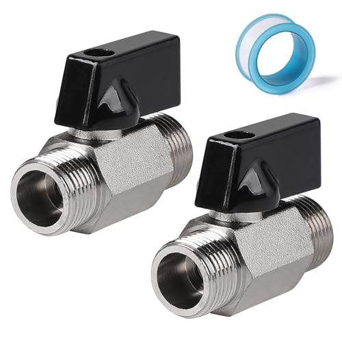 EFUTURETIME 2 x Mini Kugelhahn Absperrventil, 3/8"AG x 3/8" AG Absperrhahn, Messing Vernickeltes Kugelventile mit Teflonband von efuturetime