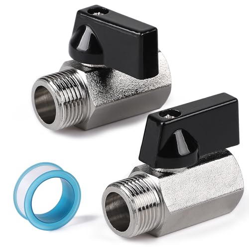 EFUTURETIME 2 x Mini Kugelhahn Absperrventil, 3/8"AG x 3/8" IG Absperrhahn, Messing Vernickeltes Kugelventile mit Teflonband von efuturetime