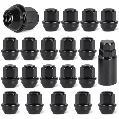 EFUTURETIME 20 x Radmuttern M12 x 1,5 Radmutter geschlossen Kegelbund 60°, SW 19mm Felgenmuttern mit Steckschlüssel, Original Mutter Kompatibel mit Ford (Schwarz) von efuturetime