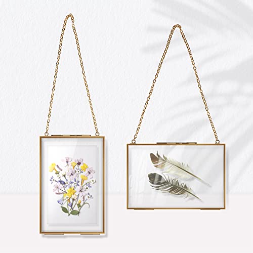 efuturetime® 2PCS Glasrahmen Wandbehang, 10 * 15cm, Bilderrahmen Doppelglas Rechteck, Bilderrahmen Durchsichtig Beidseitig für Gepresste Blumen, Foto, Bild, Karte, Urkunde, Gold von efuturetime