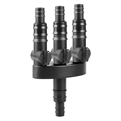 EFUTURETIME 3 Wege Verteiler für Springbrunnen, Wasserverteiler Regulierbar aus ABS, 1/2'' (13mm) und 3/4''(19mm) Schlauch Verteiler, Schwarz Schlauchverteiler, Spezialisiert auf Springbrunnensysteme von efuturetime