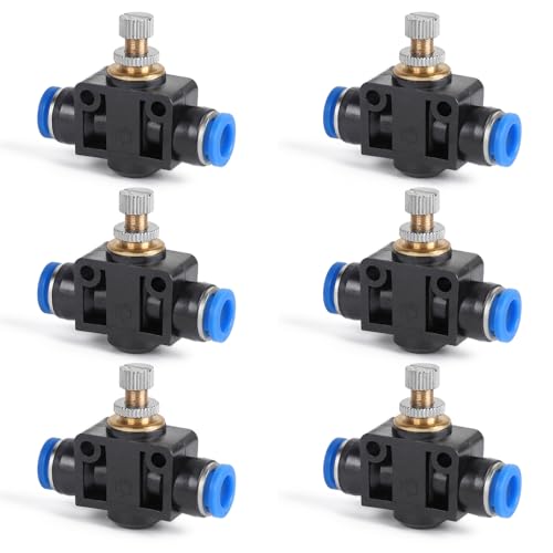 EFUTURETIME 6 x Drosselklappe Pneumatikverbinder Luftstromregelventil 8mm, Pneumatik Steckverbinder Drosselventil Gerader mit Steckanschluss, Push-in Schnellsteckverbinder (SA8) von efuturetime