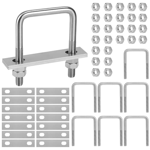 EFUTURETIME 8 x U Schrauben M8 Bügel 50mm x 80mm Bolzen mit 16 Gegenplatte, Bügelbolzen Bügelschelle Edelstahl für Zaunpfosten, Rohr Befestigung, Auto Abschleppen von efuturetime