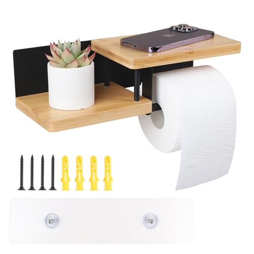 EFUTURETIME Toilettenpapierhalter Wand Selbstklebend mit Ablage Bambus 31.5×12.5×8.5 cm Klopapierhalter Kleben Oder Bohren, Klorollenhalter Holz für Badezimmer Küche Toiletten Schwarz EFUTURETIME Toilettenpapierhalter Wand Selbstklebend mit Ablage Bambus 31.5×12.5×8.5 cm Klopapierhalter Kleben Oder Bohren, Klorollenhalter Holz für Badezimmer Küche Toiletten Schwarz von efuturetime