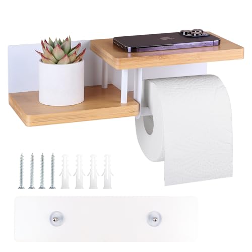 EFUTURETIME Toilettenpapierhalter Wand Selbstklebend mit Ablage Bambus 31.5×12.5×8.5 cm Klopapierhalter Kleben Oder Bohren, Klorollenhalter Holz für Badezimmer Küche Toiletten Weiß EFUTURETIME Toilettenpapierhalter Wand Selbstklebend mit Ablage Bambus 31.5×12.5×8.5 cm Klopapierhalter Kleben Oder Bohren, Klorollenhalter Holz für Badezimmer Küche Toiletten Weiß von efuturetime