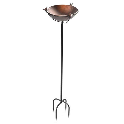 EFUTURETIME Vogeltränke Metall Stehend φ 26 × 109 cm Vogeltränke Spieß mit 3 Vogelskulpturen Vogelbad Garten mit Höhenverstellbar Ständer für Outdoor Garten Balkon, Bronzefarbe von efuturetime