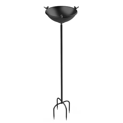 EFUTURETIME Vogeltränke Metall Stehend φ 26 × 109 cm Vogeltränke Spieß mit 3 Vogelskulpturen Vogelbad Garten mit Höhenverstellbar Ständer für Outdoor Garten Balkon, Schwarz von efuturetime