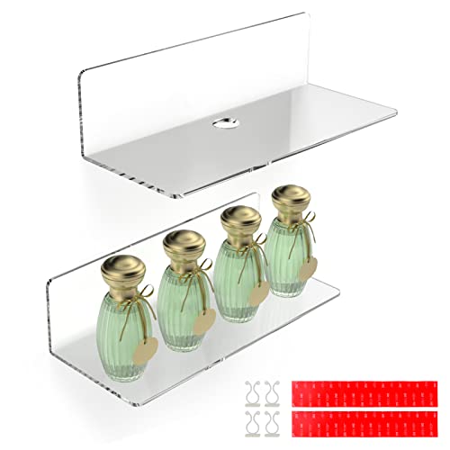 efuturetime® 2PCS Wandregal Transparent Acryl, 23 * 9.5cm, Schwimmende Wandregale, Schweberegal Ohne Bohren mit 4 Kabelclips, Displayregal Wand, Mini Regal für Büro, Bad, Küche, Schlafzimmer von efuturetime