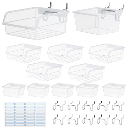 efuturetime 12 x Werkzeugwand Box Lochwand Zubehör Lochblech, Wand Organizer Stecktafel Transparent mit Haken und 32 Etiketten Selbstklebend für Laden, Küche, Garage von efuturetime