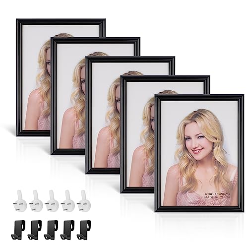 efuturetime 5 Stück Bilderrahmen 8 Inch Schwarz, Fotorahmen Kunststoff mit Bilderhake und Wandhaken, Portraitrahmen aus Plexiglas für Fotos, Urkunde, Dekoration, Stellen oder Hinhängen, 15x20cm von efuturetime