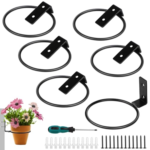 efuturetime 6 x Pflanzen Wand Blumentopf Ø10cm, Pflanzenhalter Wand Faltbar, Blumentopfhalter Schwarz 4 Zoll mit Schraben für Balkon, Garten, Hotel von efuturetime