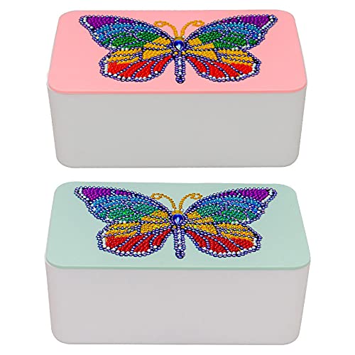 2 Stück 5D DIY Diamant Kunst Taschentuchbox Kit, DIY Taschentuch Aufbewahrungsbox Einwegmaske Aufbewahrungsbox Haushalt täglichen Bedarf B25: B48ies (Schmetterling) von egjxal