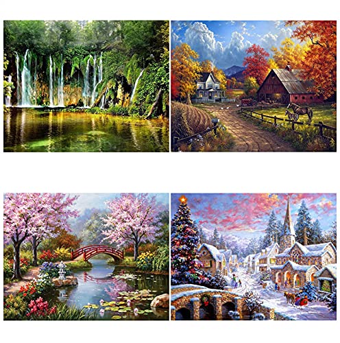 egjxal 4 Stück 5D Diamond Painting Set, Mosaik Produktion, Diamant Stickerei Malerei DIY Stickerei Kreuzstich Home Wanddekoration Malerei (Vier Jahreszeiten Landschaft) von egjxal