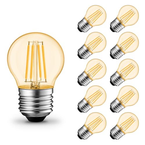 ehomeled E27 LED G45 Mini Glühbirne Extra Warmweiß 2300K, Goldenes Glas & Retro-Filament, 470lm 4W (=40W), Dekorative LED Lampe für Restaurant & Bar, 10er-Pack von ehomeled