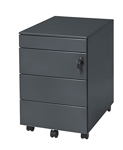 Office Jack® Rollcontainer abschließbar inkl. Utensielienfach Materialauszug aus Metall unter Schreibtisch Aktenschrank Büroschrank Bürocontainer fertig montiert (Anthrazit) von ehrenwalde