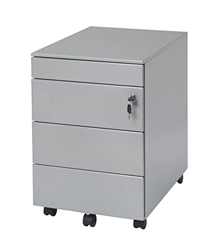 Office Jack® Rollcontainer abschließbar inkl. Utensielienfach Materialauszug aus Metall unter Schreibtisch Aktenschrank Büroschrank Bürocontainer fertig montiert (Grau) von ehrenwalde