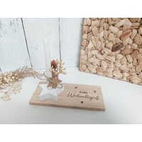 Kleines Weihnachtsgeschenk Holzbrett Mit Kerzenhalter Und Baumkerze Mitbringsel Kleinigkeit von eigenDEKOart