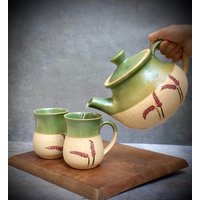 Teekanne Set, Tow Becher & Teekanne, Set Aus Kessel Und Tassen, Große Becher, Keramik-Tee-Set, Grüner Kessel, Ideale Weihnachtsgeschenke von einavcraft