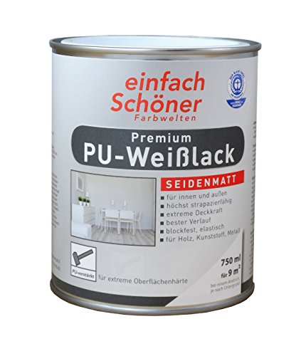 einfach Schöner 750 ml Premium PU Weißlack, Weiß Seidenmatt wasserverdünnbar einfach Schöner 750 ml Premium PU Weißlack, Weiß Seidenmatt wasserverdünnbar von einfach Schöner Farbwelten