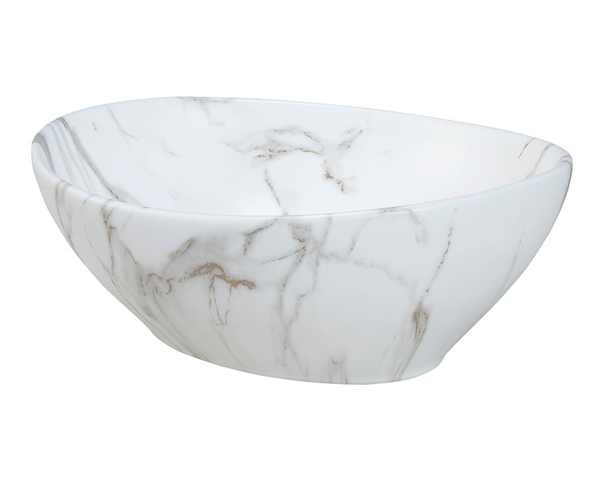 einfachgutemoebel Waschtisch-Set Aufsatz-Waschbecken 40cm marmoriert, Keramik Schale, weiß, (Waschbecken, 1-St., Waschbecken) von einfachgutemoebel