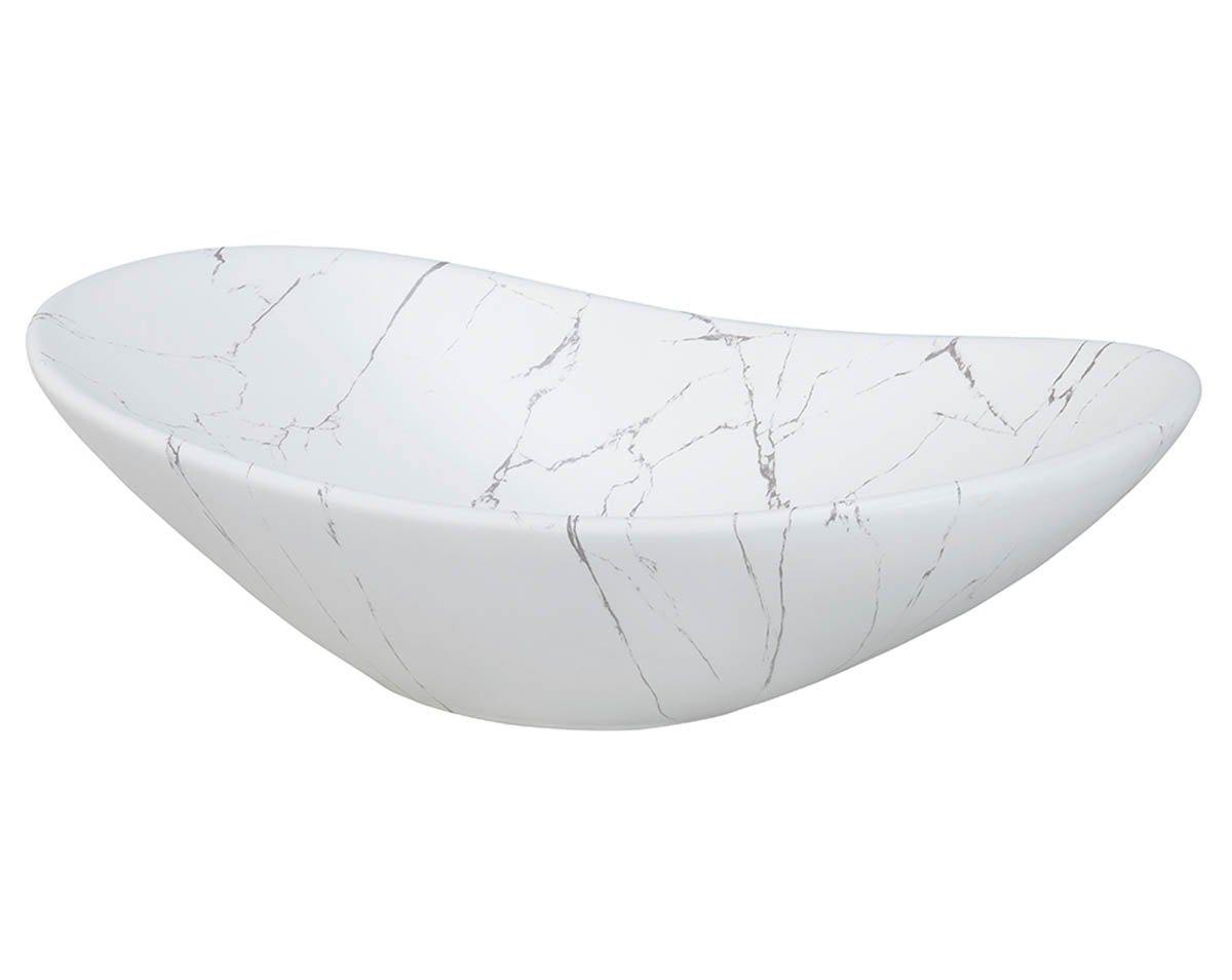 einfachgutemoebel Waschtisch-Set Aufsatz-Waschbecken 61cm marmoriert, Keramik Schale, weiß, (Waschbecken, 1-St., Waschbecken) von einfachgutemoebel