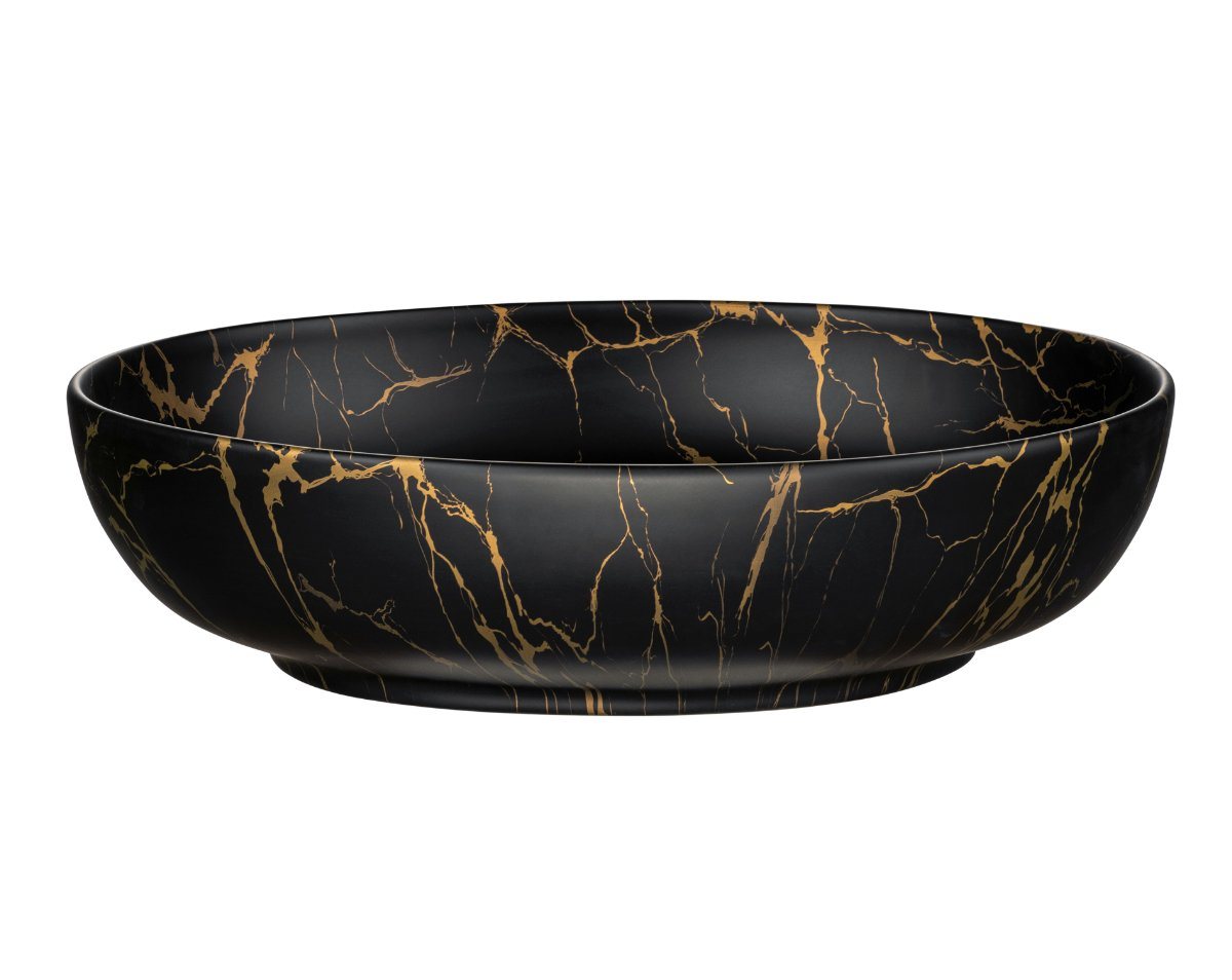 einfachgutemoebel Waschtisch-Set Aufsatz-Waschbecken 61cm marmoriert, Keramik Schale, schwarz, (Waschbecken, 1-St., Waschbecken) von einfachgutemoebel