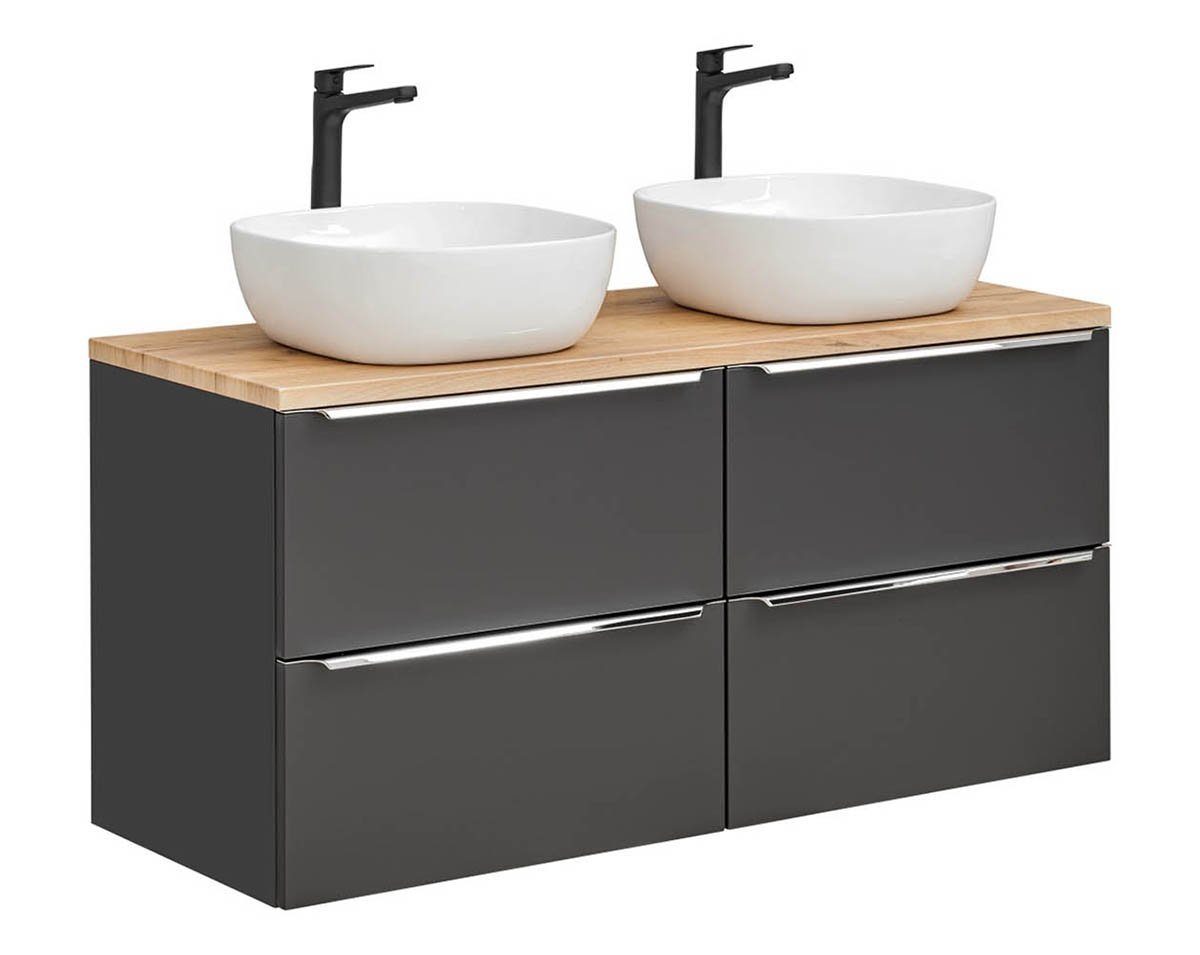 einfachgutemoebel Waschtisch-Set Bad Doppel-Waschplatz CAPRI 120cm, Aufsatz-Becken, schwarz-goldeiche von einfachgutemoebel