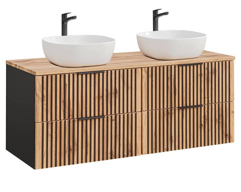 einfachgutemoebel Waschtisch-Set Bad Doppelwaschplatz Tribune 160cm, 2x Becken, Schwarz - Wotan-Eiche, (Badmöbel Set, 1-St., Waschtisch Unterschrank) von einfachgutemoebel