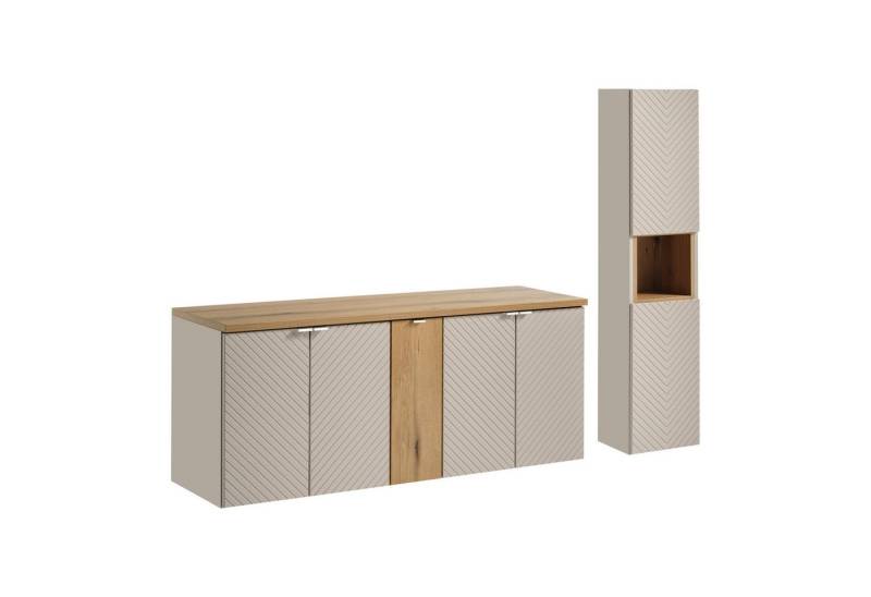 einfachgutemoebel Waschtisch-Set Bad-Set QUERRO 140cm Türen, 2-tlg zum Unterbau, kaschmir-oak, (Badmöbel Set, 1-St., Waschtisch Unterschrank) von einfachgutemoebel