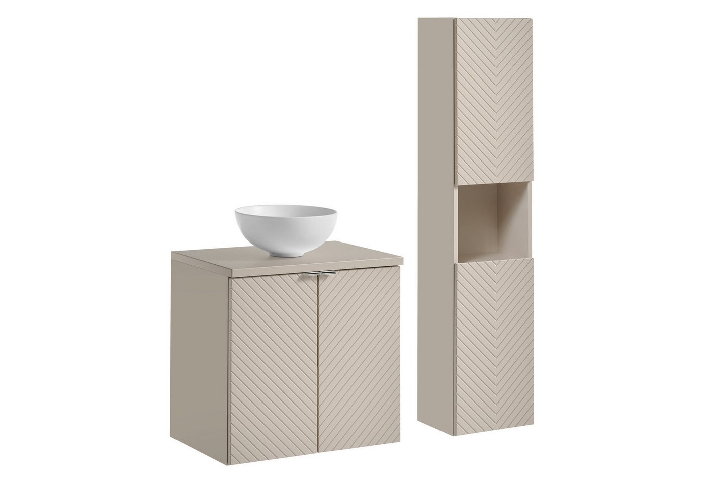 einfachgutemoebel Waschtisch-Set Bad-Set QUERRO 60cm Türen, 2-tlg Aufsatzbecken wh, kaschmir, (Badmöbel Set, 1-St., Waschtisch Unterschrank) von einfachgutemoebel