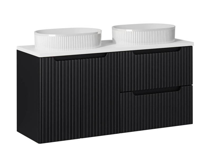einfachgutemoebel Waschtisch-Set Bad Waschplatz ILUNA Black 120cm Schub & Türe, Becken, schwarz weiß, (Badmöbel Set, 1-St., Waschtisch Unterschrank) von einfachgutemoebel