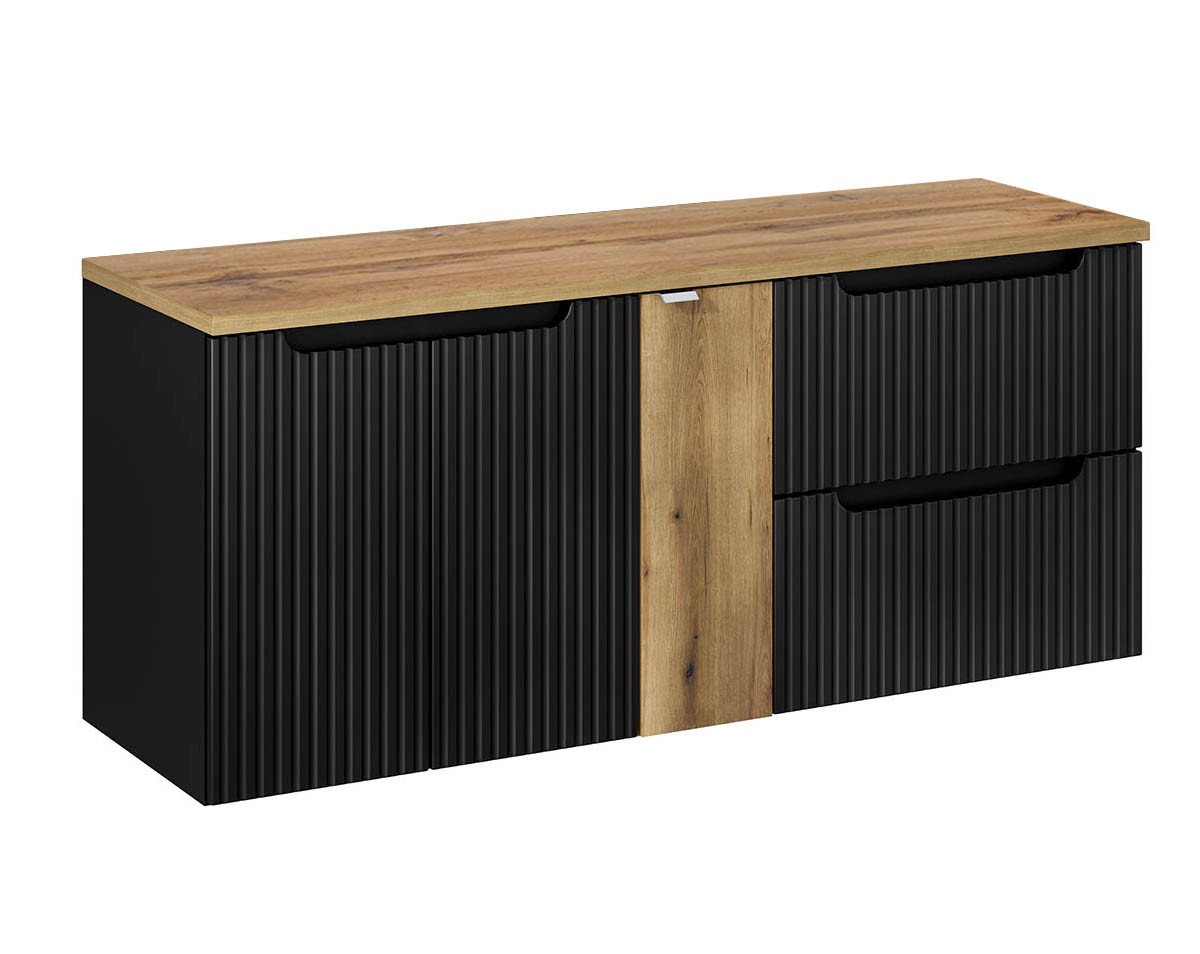 einfachgutemoebel Waschtisch-Set Bad Waschplatz ILUNA Black 140cm Schübe & Türen, Unterbau, schwarz, (Badmöbel Set, 1-St., Waschtisch Unterschrank) von einfachgutemoebel
