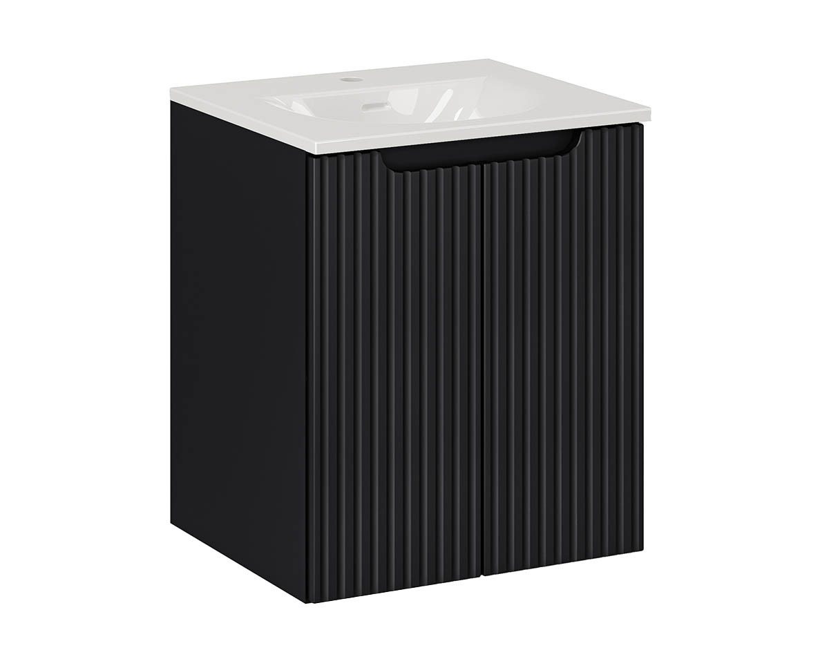einfachgutemoebel Waschtisch-Set Bad Waschplatz ILUNA Black 50cm mit Türen, Einbaubecken wht, schwarz, (Badmöbel Set, 1-St., Waschtisch Unterschrank) von einfachgutemoebel